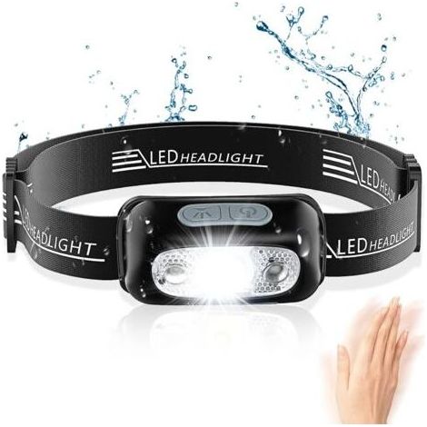 Lampe frontale, puissante lampe frontale à LED avec détecteur de mouvement, étanche IPX6, 4 modes d'éclairage, lampe frontale professionnelle rechargeable par USB pour le camping, la randonnée, la cou (1/5)