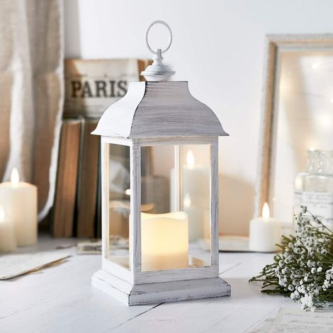 Lanterne Décorative Blanche 30cm - 1 Unité - Style Rustique - Flamme Vacillante LED - Intérieur Mariage (1/5)