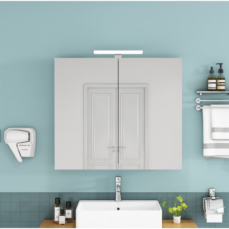 Spiegelschrank 80x16x70 cm MDF Glas Weiß LED französische Steckdose – MEUBLIV (1/5)