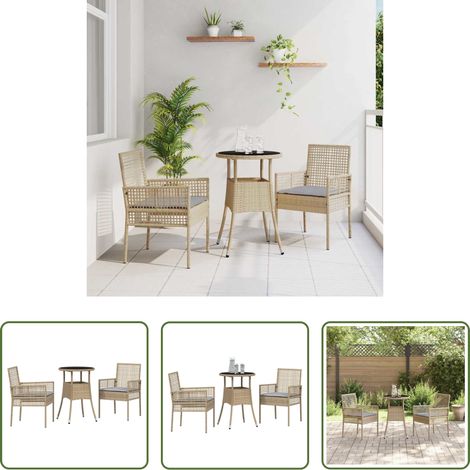 vidaXL Garten Tisch - Garten Essgruppe 3 pcs Beige Poly-Rattan (1/5)