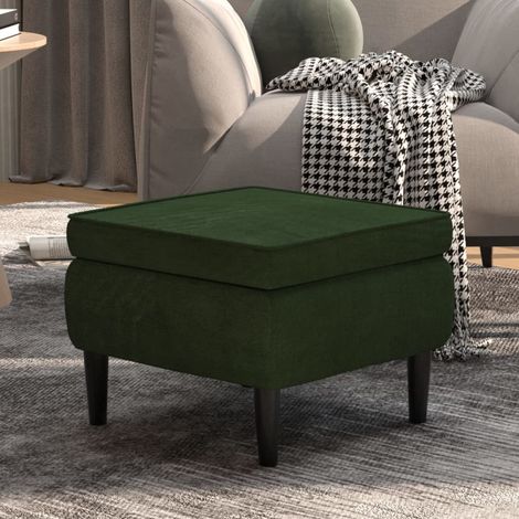 Repose-pied, Tabouret Bas Pouf, Tabouret avec pieds pour Salon ou Chambre en bois Vert foncé Velours HAV3523 (1/5)
