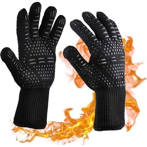 Gants grill Gants four Résistant à la chaleur jusqu'à 800°C Gants de cuisine Gants grill BBQ (noir) (1/4)