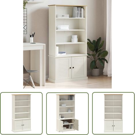 The Living Store Bibliothèque VIGO blanc 85x35x170 cm bois massif de pin - Bibliothèque - Meuble De Rangement - Étagère - Bibliothécaire - Design Rustique (1/5)