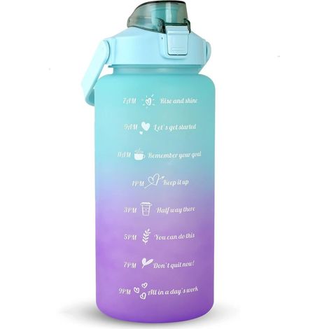 1,9-Liter-Wasserflasche mit Motivationsstrohhalm und Zeitmarkierung (rosa und blau)