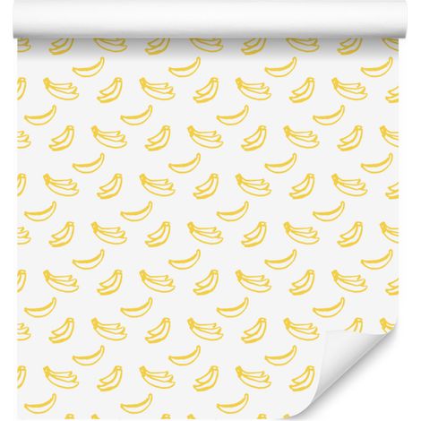 Carta da parati bianca con motivo banane per soggiorno e camera da letto, 50x1000 cm (1/4)