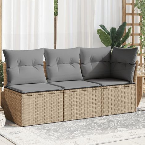 Canapé de jardin avec coussins 3 places-Salon de jardin Sofa extérieur beige résine tressée 867697 (1/5)