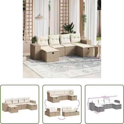 Gartensessel -  6-tlg. Garten-Sofagarnitur mit Kissen Beige Poly Rattan (1/5)