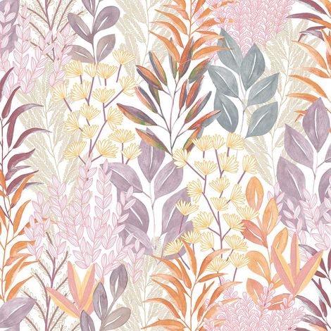 Papier peint feuillage aquarelle pastel rosé (1/3)