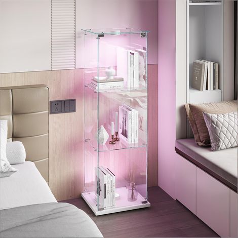 Vitrine en Verre,Vitrine Armoire pour Collection avec Porte et Serrure,Lampe LED tactile-1 porte-3 étages-40×35×123 cm-Salon-Blanc (1/5)