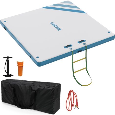 Plataforma flotante ultraestable 2,4×1,8 m – Antideslizante, escalera y anclas incluidas – piscina/lago/barco – Alfombrilla resistente
