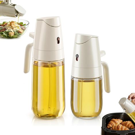 2 Pack Vaporisateur Huile Verre 2-en-1 - Spray et Verseur, Bec Anti‑Goutte Larme, Brume 65° - Bouteille Huile pour Friteuse à Air, Air Fryer, Barbecue, Salade, Contrôle des Calories (1/5)