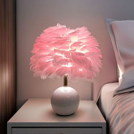 E27 Modern Apricot Pink Feather Lampshade Table Lamp Fixture Decor - Warm Light (1/5)