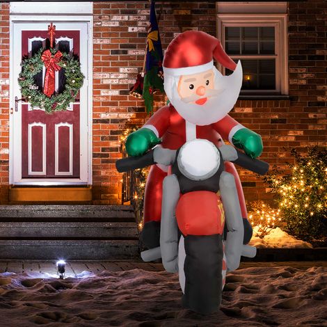 Babbo Natale in moto, decorazione da giardino, LED, gonfiabile, resistente alle intemperie, 180 x 95 x 170 cm (1/5)