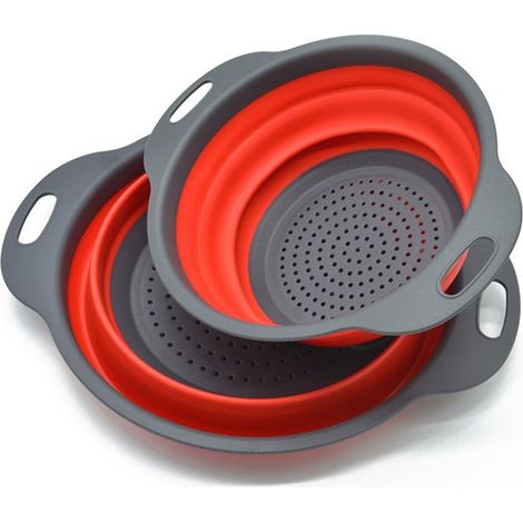 Panier passoire pliable, lot de 2 passoires pliables, gain de place pour la cuisine, rouge.