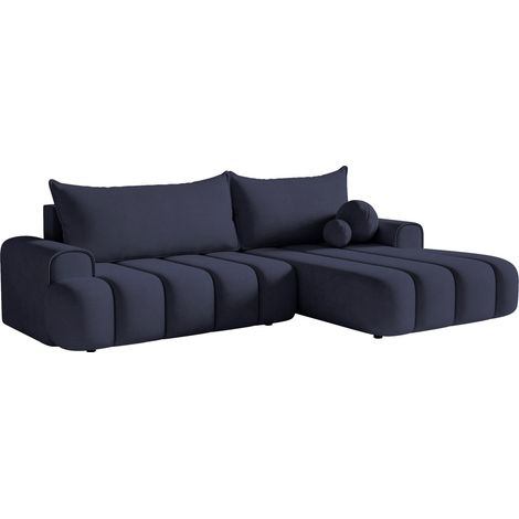 Selsey DANDELINO - Ecksofa mit Schlaffunktion, Stauraum und Samtbezug, marineblau, rechts
