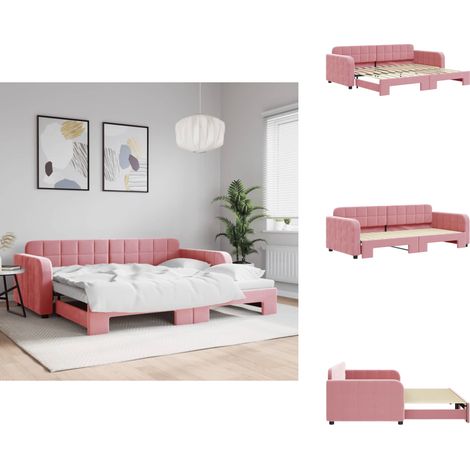 Tagesbett Ausziehbar Rosa 90x200 cm Samt - Ausziehbares Tagesbett - Ausziehbare Tagesbetten - Schlafbett - Gästebett (1/5)