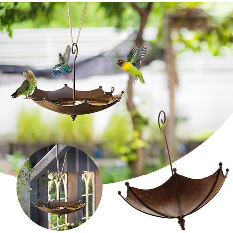 Bac À Oiseaux Suspendu - Forme De Parapluie - En Fer - Pour Extérieur Jardin - 18 X 18 Cm - 1 Pièce (1/5)