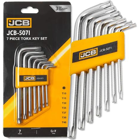 JCB 7-teiliger Torx-Schlüsselsatz T10-T40 Typ L Cr-V