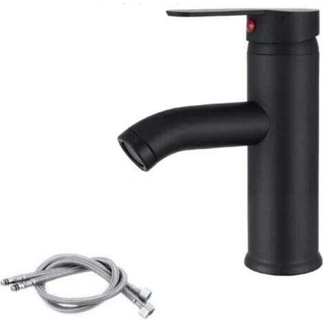 [JAMAIS UTILISÉ] Robinets De Lavabo Carrés Noirs,Robinets De Lavabo Noir,Robinet Mélangeur D'eau Chaude et Froide en AcierInoxydable,Toilettes,Salle de Bain,Bassin (A (1/4)