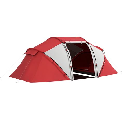 Tienda de campaña familiar para 4-6 personas, impermeable, ligera, tipo cúpula, ventilada, 2 compartimentos, ventana y puerta grandes, gris y roja
