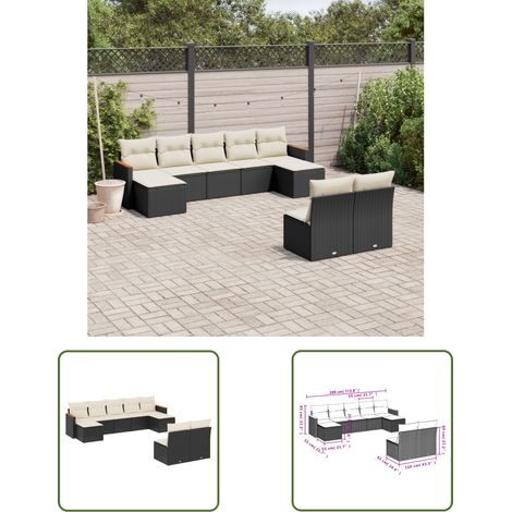 The Living Store Salon de jardin 9 pcs avec coussins noir résine tressée - Ensemble Salon De Jardin - Meubles De Jardin - Salon Extérieur - Canapé Jardin - Résine Tressée (1/3)