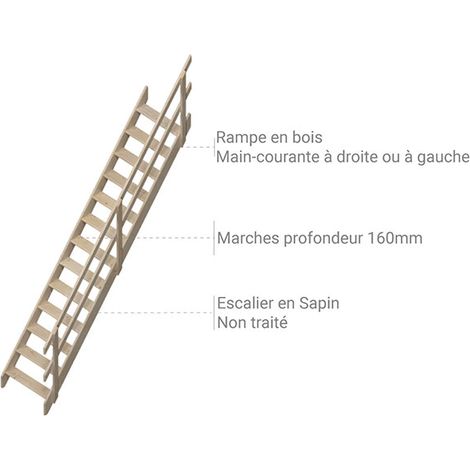 Matisère – Escalier en bois 13 marches – Hauteur 2.80m – Largeur 0.64m – Rampe de sécurité – COTTAGEJI280 — vue 3