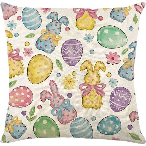 Taie D Oreiller De Fete - 45 X 45 Cm - Motif Paques Lapin Et Fleurs - Fermeture Zippée Cachee - 1 Piece (1/5)