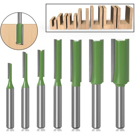 Lot 7 fraises à queue droite 6 mm - Carbure tungstène pour bois - Simple ou double rainure - Tailles 3-12 mm (3,4,5,6,8,10,12) (1/5)