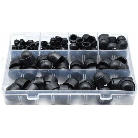 145 pièces PE couvre-boulons Kits d'assortiment d'écrous à capuchon à vis Insérer des capuchons de contre-écrou pour vis Boulons 6 tailles disponibles avec bote de rangement,Le noir (1/4)