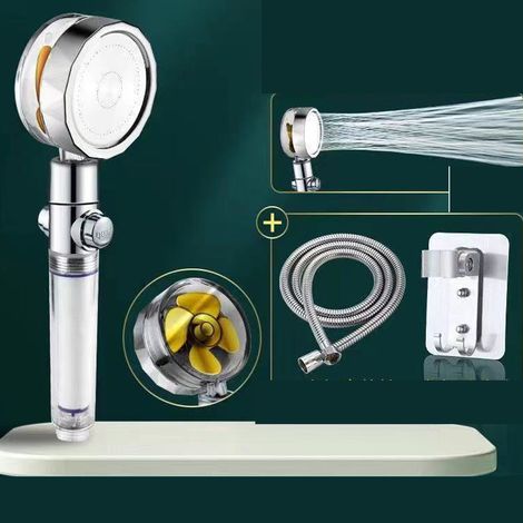 Pommeau de douche à économie d'eau - Avec régulateur de débit et filtre - Tête articulée - Installation facile, comprend un tuyau et un support de dou (1/5)