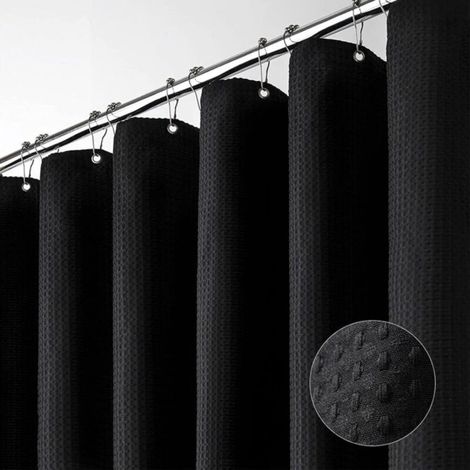 Heavyweight Fabric Shower Curtain, Luxury Bathroom Shower Curtain, 1.8m x 1.8m, Black (1/4)