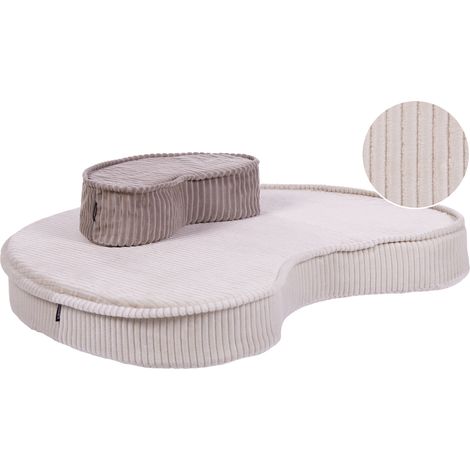 Conjunto de 2 cojines de suelo de algodón estructura de terciopelo pana acanalada forma de haba beige y marrón Nili