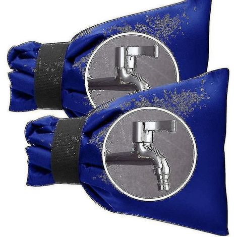 Lot de 2 protège-robinets extérieurs bleus pour l'hiver - Protection imperméable en tissu Oxford avec fermeture Velcro, taille universelle 15 x 20 cm (1/5)