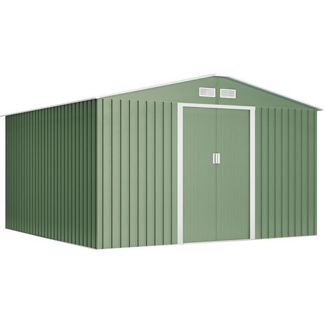 Metallgerätehaus 10,2 m2 Light Green- 4 Antikondensationsgitter - Grün und Beige - Doppelschiebetür - Gartenhaus aus Metall (1/3)