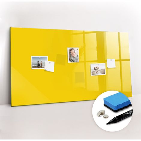 Tableau magnétique, panneau d’affichage, pense-bête, impression sur Verre – 120 cm x 60 cm - Jaune (1/5)