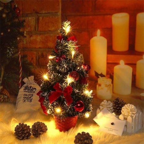 Sapin de Noël artificiel de table 40cm avec guirlande lumineuse LED, décoration mini sapin lumineux pour fêtes (1/5)