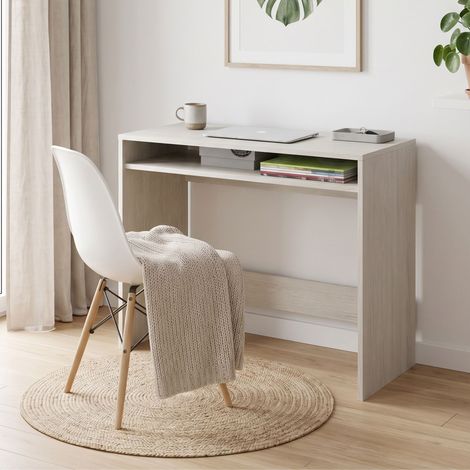 Bureau bois blanc avec tablette fixe (1/5)