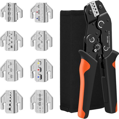 Pince à Sertir 9-en-1, Kit de Sertissage à Cliquet avec (0.5-35mm²) Outil de Sertissage Solaire MC4 pour Cosses Isolées et Non Isolées Noir (1/5)