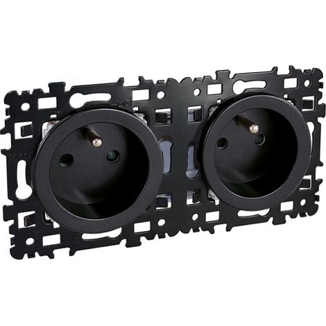 Double prise 2P+T monobloc précablées NF - SQUARE Anthracite - Eur'Ohm