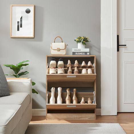 Scarpiera Sykkylven con 2 Contenitori Ribaltabili - Effetto Rovere Sonoma [en.casa]