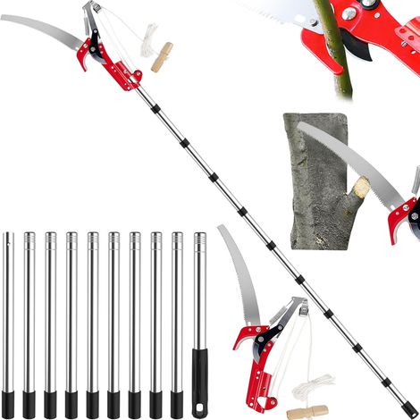 Coupe Branche Telescopique avec Lame en Acier au Carbone SK5, Secateur Telescopique 2 en 1, Scie à Élaguer Extensible Réglable 82 à 402 cm, Echenilloir Télescopique pour Élagage Palmiers Arbustes (1/5)