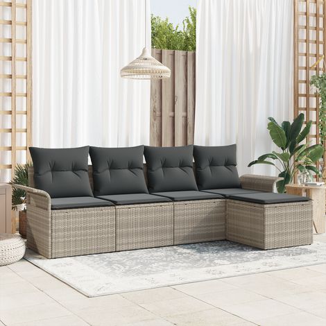 Outdoor Sofa 5 pcs Light Grey Poly Rattan vidaXL (1/5)