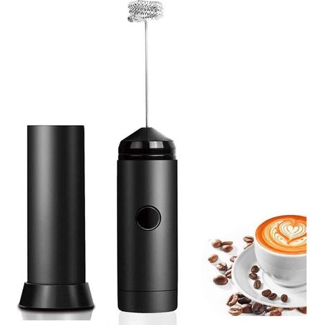 Mousseur À Lait Électrique, Nettoyage Facile, Avec Fouet En Acier Inoxydable Spirale Spéciale, Portable Et Puissant Pour Café Du Matin, Latte, Cappuccino, Chocolat Chaud, Crème, Cocktails, Noir (1/5)