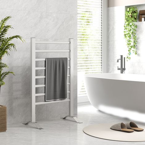 Sèche-serviettes électrique mural ou au sol 150W 8 barres minuterie 2-4 heures, 53x35x90 cm, argent (1/5)