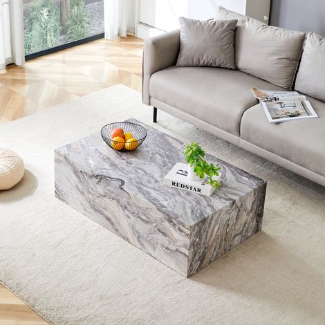 Couchtisch aus MDF grau in Marmoroptik 90 x 50 x 30 cm rechteckig