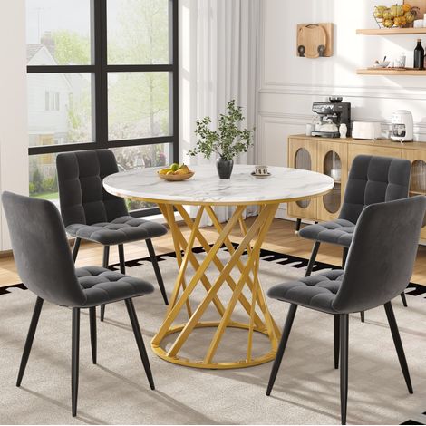 Set tavolo e 4 sedie 5 pezzi, tavolo rotondo bianco 80 cm HAVRYA (1/5)