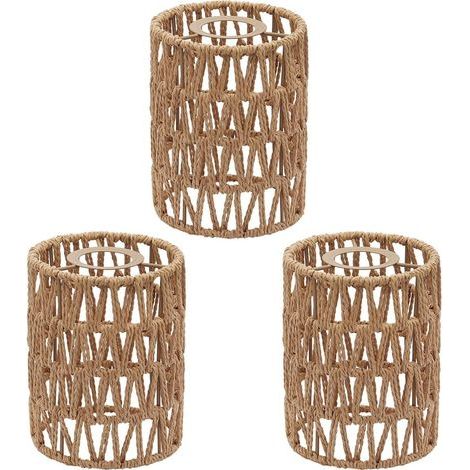 Set aus 3 böhmischen Rattan-Lampenschirmen, 16 cm hoch x 12,5 cm Durchmesser, kleiner, gewebter Lampenschirm, 4 cm Fassung, Lampenschirm im Landhausstil für Pendelleuchten, Kronleuchter, Stehlampen, D (1/5)