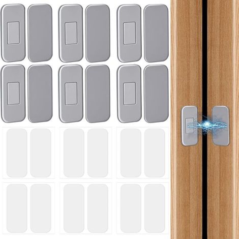 Lot de 6 aimants invisibles ultra-fins sans perçage pour portes de placard, armoires et tiroirs, en acier inoxydable et viscose, couleur argent. (1/5)