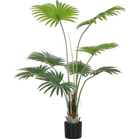 145cm Artificial Palm Tree, Decorative Artificial Plant with Lifelike PEVA Leaves and Coconut Coir, Fake Tree with Plastic Pot and Flocking for Home Office Decor, Green (1/5)