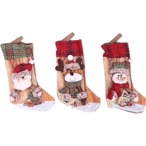 3 Stück Weihnachtsstrumpf Weihnachtsmann Sockentasche Weihnachtsbaum hängende Deko Geschenk (1/5)
